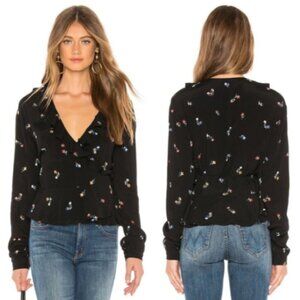 Rails Simone Black Kyoto Flower Wrap Blouse M 144M